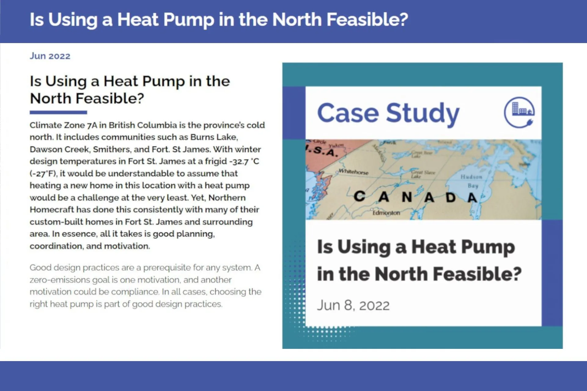 B2E Article – Heat Pump Case Study on Hodder Residence in Fort St. James